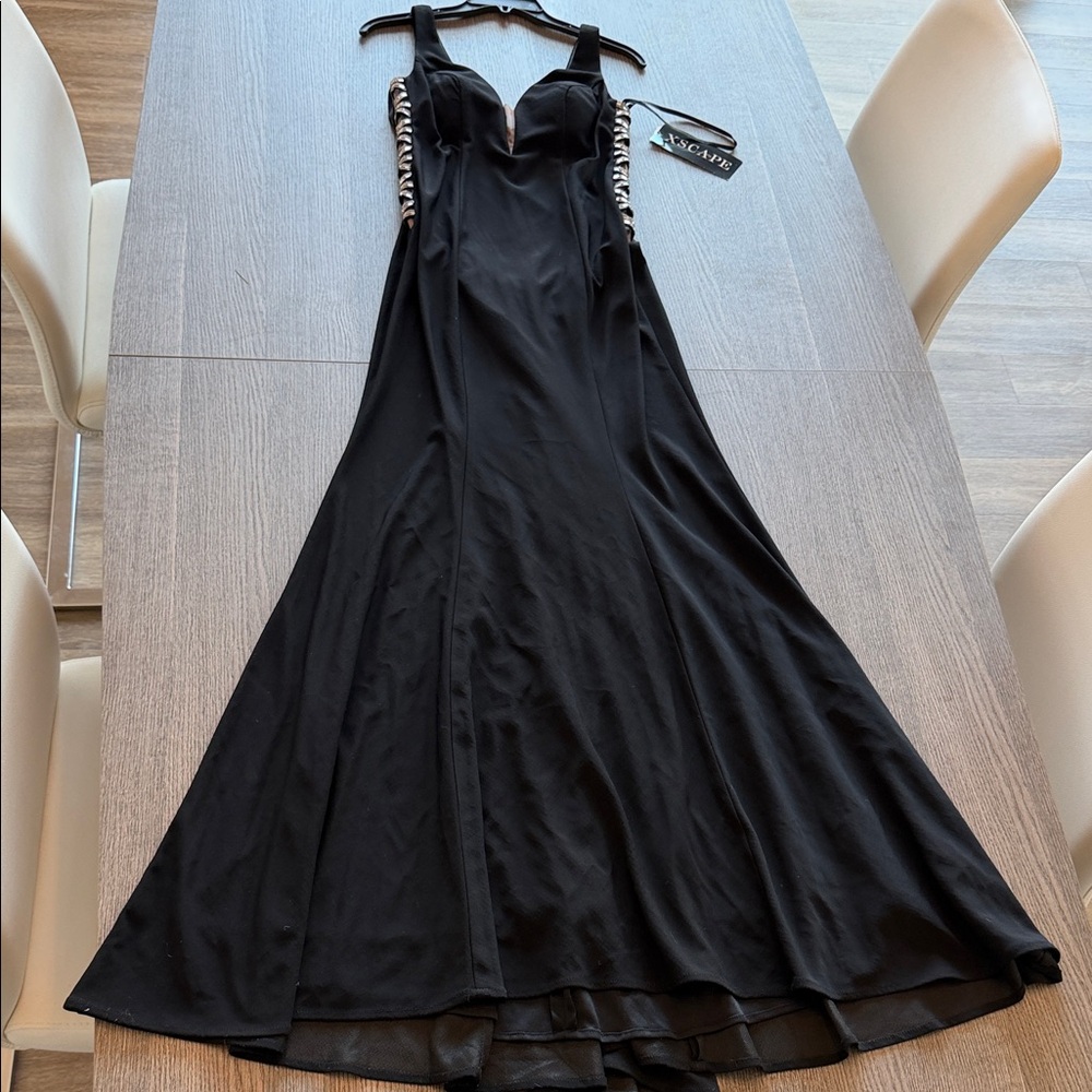 Xscape Black Evening Gown with Side Embellishment size 6 NWT